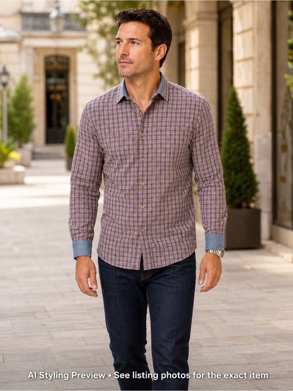 Ted Baker Men’s XL Purple Check Button Down Shirt Contrast Collar Cotton